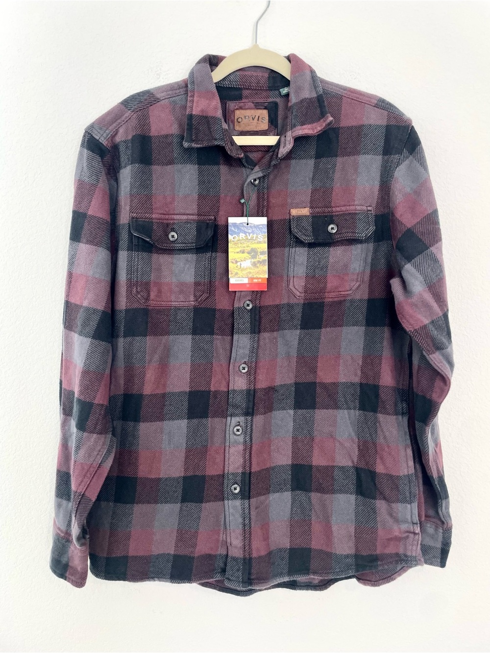 Orvis Big Bear Flannel Men's M Purple & Gray Plaid Button-Up Shirt Jacket